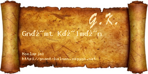 Gnámt Kálmán névjegykártya